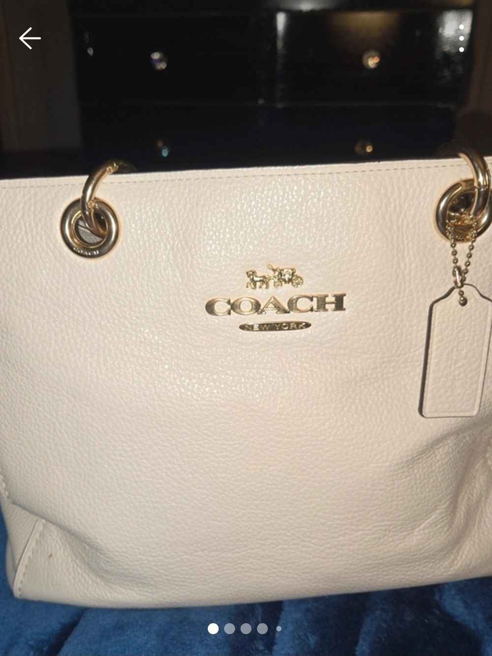 Coach Cream Pebbled Leather Shoulder Tote with Gold Hardware